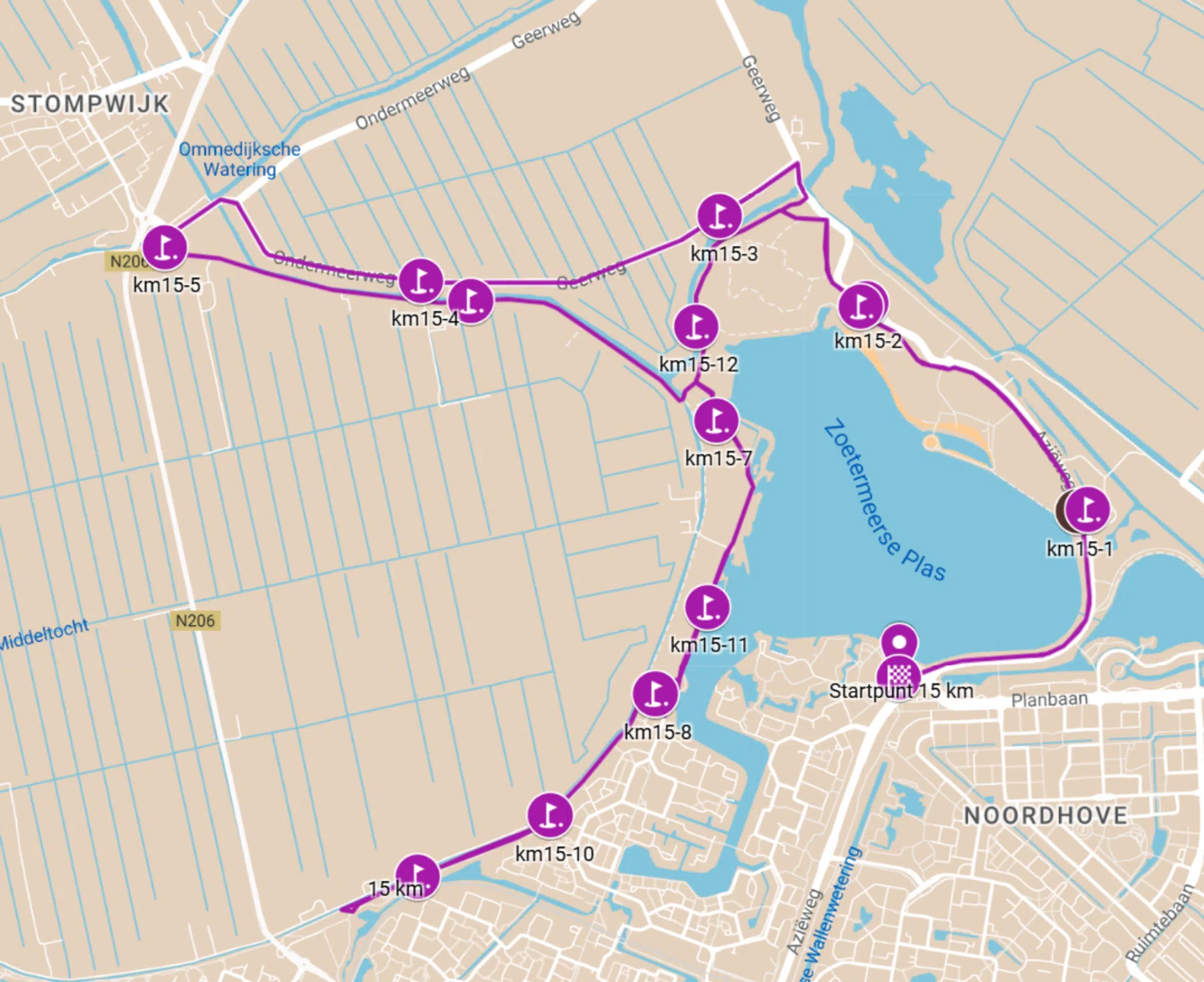 Je loopt grotendeels langs de Zoetermeerse Plas